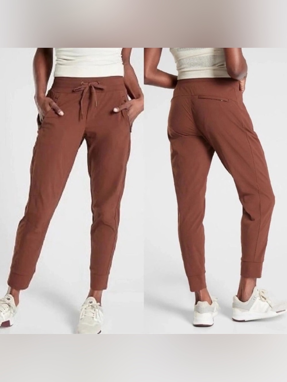 Athleta Trekkie North cognac brown drawstring mid-rise active joggers size 8